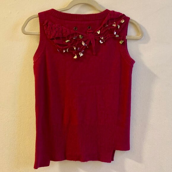 Burn 'n Violet Magenta Sweater Vest Crochet & Shells Boho Size XS - Picture 1 of 11